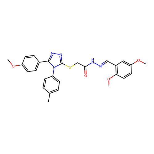 N'-[(E)-(2,5-dimethoxyphenyl)methylidene]-2-{[5-(4-methoxyphenyl)-4-(4-methylphenyl)-4H-1,2,4-triazol-3-yl]sulfanyl}acetohydrazide structure
