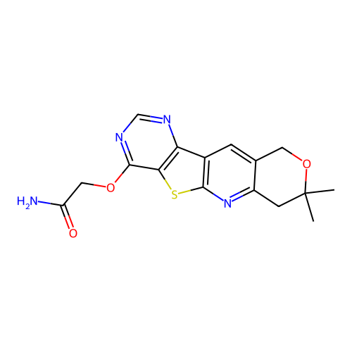 2-((8,8-dimethyl-8,10-dihydro-7H-pyrano[3'',4'':5',6']pyrido[3',2':4,5]thieno[3,2-d]pyrimidin-4-yl)oxy)acetamide structure