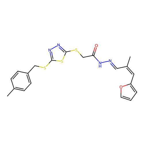 (E)-N'-((Z)-3-(furan-2-yl)-2-methylallylidene)-2-((5-((4-methylbenzyl)thio)-1,3,4-thiadiazol-2-yl)thio)acetohydrazide structure