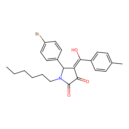 (4E)-5-(4-bromophenyl)-1-hexyl-4-[hydroxy(4-methylphenyl)methylidene]pyrrolidine-2,3-dione structure