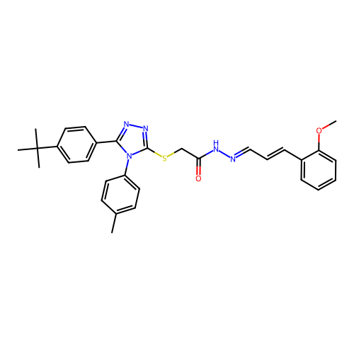 (E)-2-((5-(4-(tert-butyl)phenyl)-4-(p-tolyl)-4H-1,2,4-triazol-3-yl)thio)-N'-((E)-3-(2-methoxyphenyl)allylidene)acetohydrazide structure