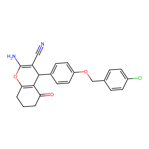2-amino-4-{4-[(4-chlorobenzyl)oxy]phenyl}-5-oxo-5,6,7,8-tetrahydro-4H-chromene-3-carbonitrile structure