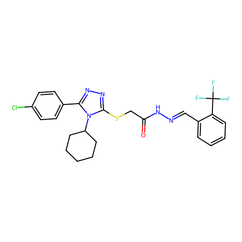 2-{[5-(4-chlorophenyl)-4-cyclohexyl-4H-1,2,4-triazol-3-yl]sulfanyl}-N'-{(E)-[2-(trifluoromethyl)phenyl]methylidene}acetohydrazide structure