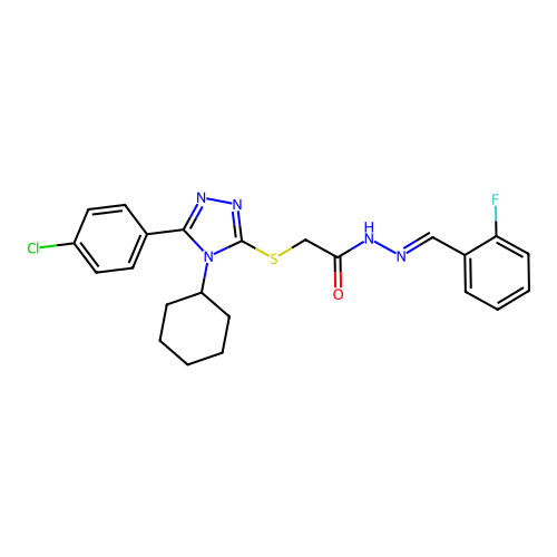 2-{[5-(4-chlorophenyl)-4-cyclohexyl-4H-1,2,4-triazol-3-yl]sulfanyl}-N'-[(E)-(2-fluorophenyl)methylidene]acetohydrazide structure