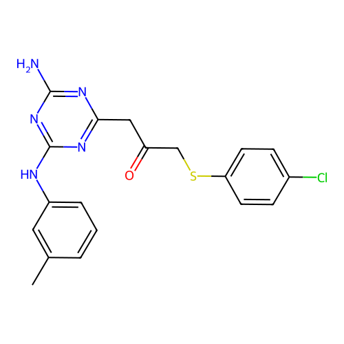 1-{4-amino-6-[(3-methylphenyl)amino]-1,3,5-triazin-2-yl}-3-[(4-chlorophenyl)thio]acetone structure