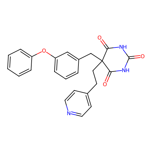 2,6-dihydroxy-5-(3-phenoxybenzyl)-5-[2-(pyridin-4-yl)ethyl]pyrimidin-4(5H)-one structure