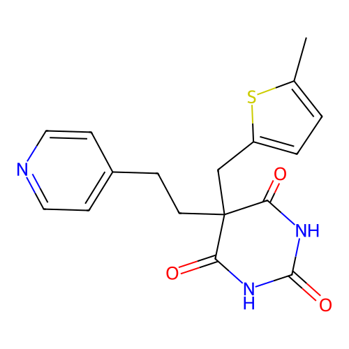 5-[(5-methylthiophen-2-yl)methyl]-5-(2-pyridin-4-ylethyl)-1,3-diazinane-2,4,6-trione structure
