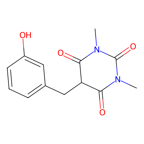 5-(3-hydroxybenzyl)-1,3-dimethylpyrimidine-2,4,6(1H,3H,5H)-trione structure