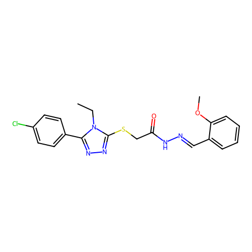 2-{[5-(4-chlorophenyl)-4-ethyl-4H-1,2,4-triazol-3-yl]sulfanyl}-N'-[(E)-(2-methoxyphenyl)methylidene]acetohydrazide structure