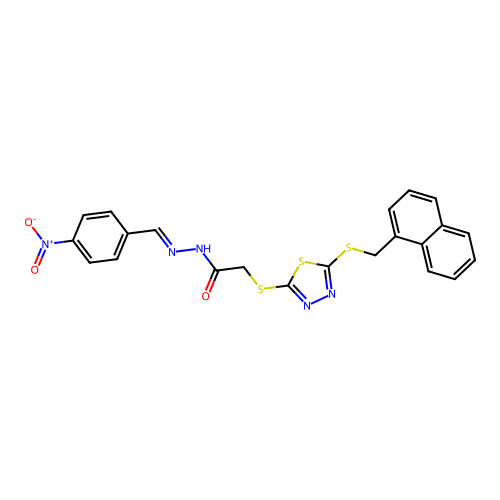 2-({5-[(naphthalen-1-ylmethyl)sulfanyl]-1,3,4-thiadiazol-2-yl}sulfanyl)-N'-[(E)-(4-nitrophenyl)methylidene]acetohydrazide structure