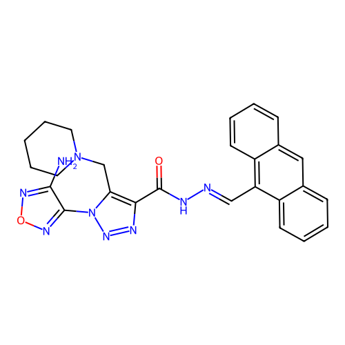 (E)-1-(4-amino-1,2,5-oxadiazol-3-yl)-N'-(anthracen-9-ylmethylene)-5-(piperidin-1-ylmethyl)-1H-1,2,3-triazole-4-carbohydrazide structure