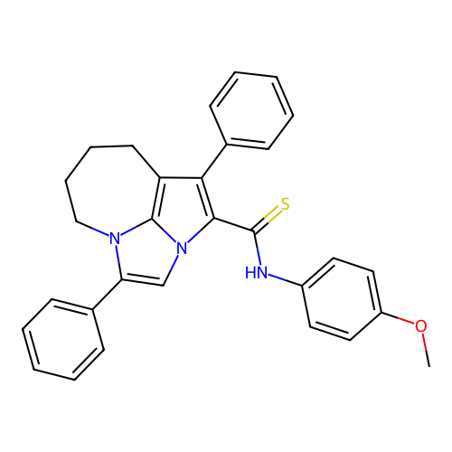 N-(4-methoxyphenyl)-1,4-diphenyl-5,6,7,8-tetrahydro-2a,4a-diazacyclopenta[cd]azulene-2-carbothioamide structure
