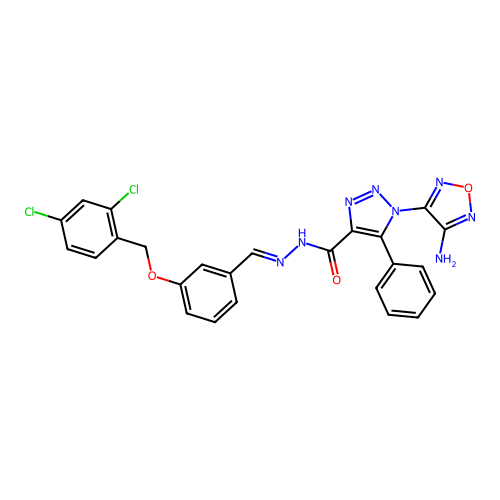 (E)-1-(4-amino-1,2,5-oxadiazol-3-yl)-N'-(3-((2,4-dichlorobenzyl)oxy)benzylidene)-5-phenyl-1H-1,2,3-triazole-4-carbohydrazide structure