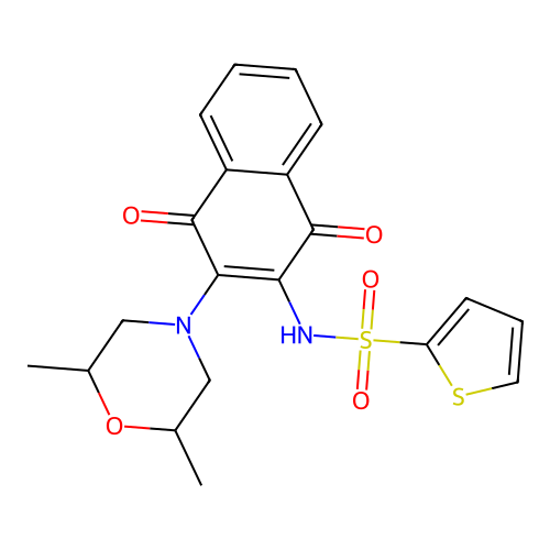 N-(3-(2,6-dimethylmorpholino)-1,4-dioxo-1,4-dihydronaphthalen-2-yl)thiophene-2-sulfonamide structure