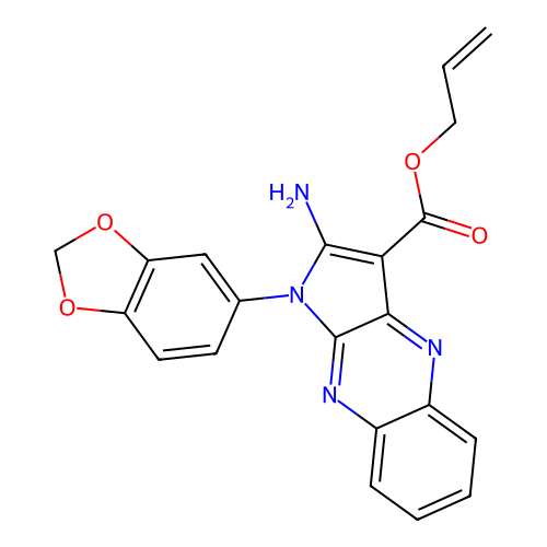 allyl 2-amino-1-(benzo[d][1,3]dioxol-5-yl)-1H-pyrrolo[2,3-b]quinoxaline-3-carboxylate structure