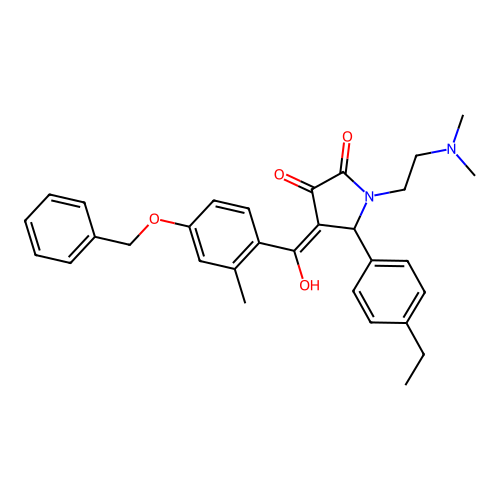 (4E)-1-(2-dimethylaminoethyl)-5-(4-ethylphenyl)-4-[hydroxy-(2-methyl-4-phenylmethoxyphenyl)methylidene]pyrrolidine-2,3-dione structure