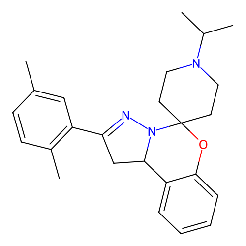 2'-(2,5-dimethylphenyl)-1-(propan-2-yl)-1',10b'-dihydrospiro[piperidine-4,5'-pyrazolo[1,5-c][1,3]benzoxazine] structure