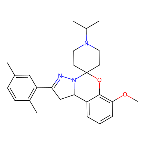 2'-(2,5-dimethylphenyl)-7'-methoxy-1-(propan-2-yl)-1',10b'-dihydrospiro[piperidine-4,5'-pyrazolo[1,5-c][1,3]benzoxazine] structure