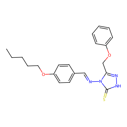(E)-4-((4-(pentyloxy)benzylidene)amino)-5-(phenoxymethyl)-4H-1,2,4-triazole-3-thiol structure