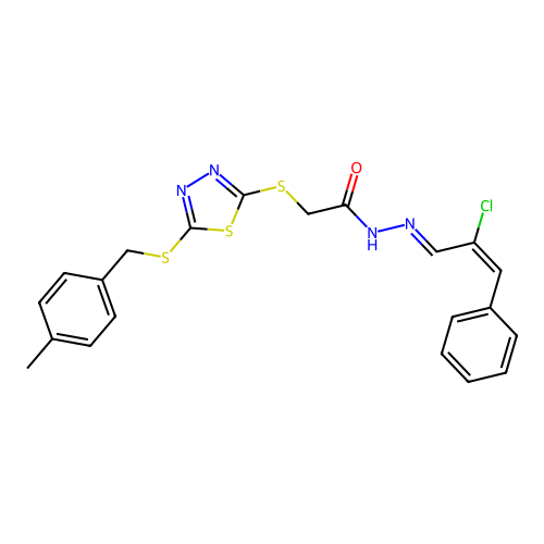 (E)-N'-((E)-2-chloro-3-phenylallylidene)-2-((5-((4-methylbenzyl)thio)-1,3,4-thiadiazol-2-yl)thio)acetohydrazide structure