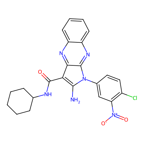 2-amino-1-(4-chloro-3-nitrophenyl)-N-cyclohexyl-1H-pyrrolo[2,3-b]quinoxaline-3-carboxamide structure