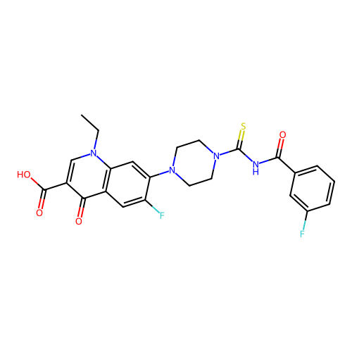 1-Ethyl-6-fluoro-7-[4-(3-fluoro-benzoylaminocarbothioyl)-piperazin-1-yl]-4-oxo-1,4-dihydro-quinoline-3-c arboxylic acid structure
