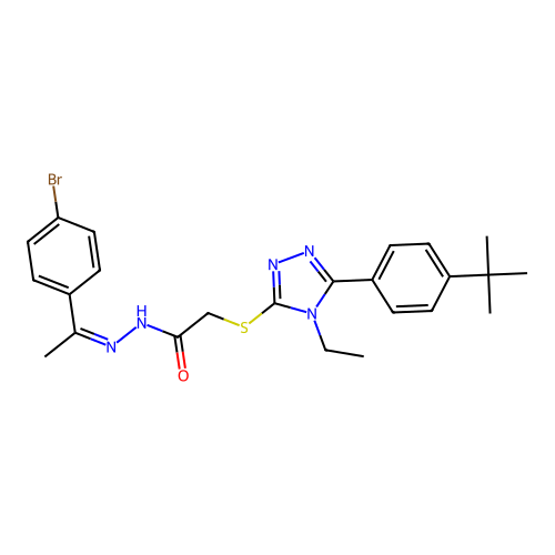(Z)-N'-(1-(4-bromophenyl)ethylidene)-2-((5-(4-(tert-butyl)phenyl)-4-ethyl-4H-1,2,4-triazol-3-yl)thio)acetohydrazide structure
