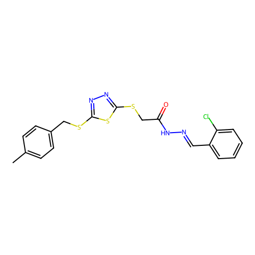 N'-[(E)-(2-chlorophenyl)methylidene]-2-({5-[(4-methylbenzyl)sulfanyl]-1,3,4-thiadiazol-2-yl}sulfanyl)acetohydrazide structure