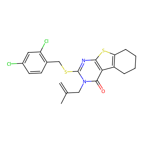 2-((2,4-dichlorobenzyl)thio)-3-(2-methylallyl)-5,6,7,8-tetrahydrobenzo[4,5]thieno[2,3-d]pyrimidin-4(3H)-one structure