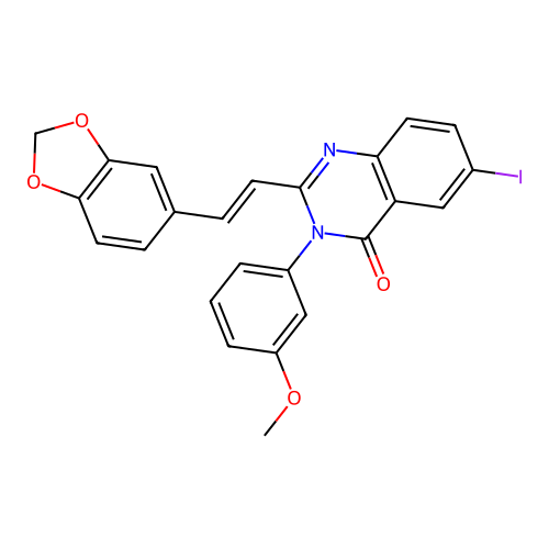 (E)-2-(2-(benzo[d][1,3]dioxol-5-yl)vinyl)-6-iodo-3-(3-methoxyphenyl)quinazolin-4(3H)-one structure