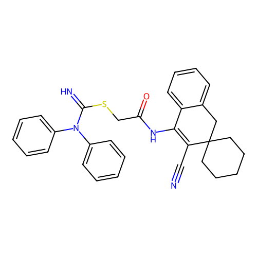 [2-[(2-cyanospiro[4H-naphthalene-3,1'-cyclohexane]-1-yl)amino]-2-oxoethyl] N,N-diphenylcarbamimidothioate structure