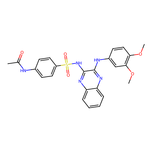 N-[4-({3-[(3,4-dimethoxyphenyl)amino]quinoxalin-2-yl}sulfamoyl)phenyl]acetamide structure