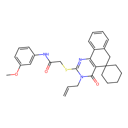 2-((3-allyl-4-oxo-4,6-dihydro-3H-spiro[benzo[h]quinazoline-5,1'-cyclohexan]-2-yl)thio)-N-(3-methoxyphenyl)acetamide structure