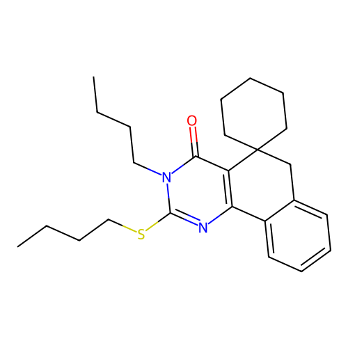 3-butyl-2-(butylthio)-3H-spiro[benzo[h]quinazoline-5,1'-cyclohexan]-4(6H)-one structure