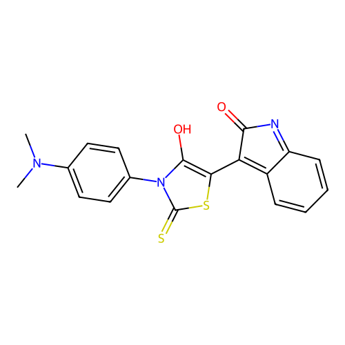 (Z)-3-(4-(dimethylamino)phenyl)-5-(2-oxoindolin-3-ylidene)-2-thioxothiazolidin-4-one structure