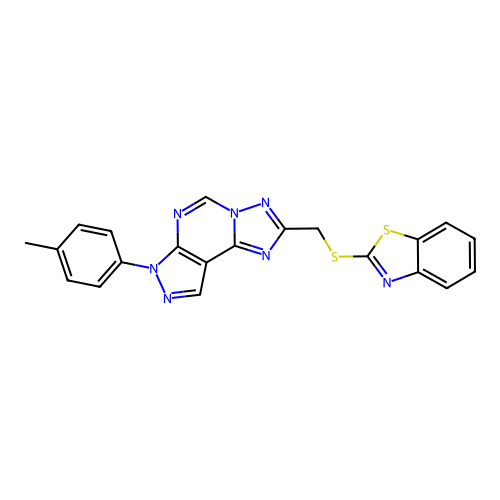 1,3-BENZOTHIAZOL-2-YL {[7-(4-METHYLPHENYL)-7H-PYRAZOLO[4,3-E][1,2,4]TRIAZOLO[1,5-C]PYRIMIDIN-2-YL]METHYL} SULFIDE structure