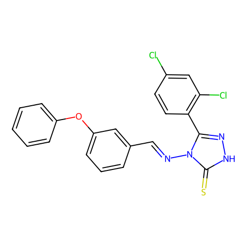 (E)-5-(2,4-dichlorophenyl)-4-((3-phenoxybenzylidene)amino)-4H-1,2,4-triazole-3-thiol structure