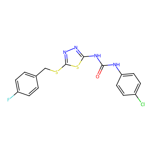 1-(4-chlorophenyl)-3-(5-((4-fluorobenzyl)thio)-1,3,4-thiadiazol-2-yl)urea structure
