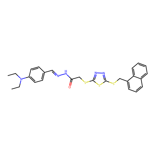 (E)-N'-(4-(diethylamino)benzylidene)-2-((5-((naphthalen-1-ylmethyl)thio)-1,3,4-thiadiazol-2-yl)thio)acetohydrazide structure