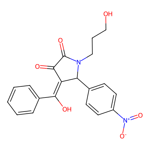 (4E)-4-[hydroxy(phenyl)methylidene]-1-(3-hydroxypropyl)-5-(4-nitrophenyl)pyrrolidine-2,3-dione structure