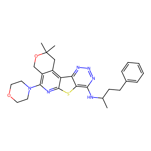 2,2-dimethyl-5-(morpholin-4-yl)-N-(4-phenylbutan-2-yl)-1,4-dihydro-2H-pyrano[4'',3'':4',5']pyrido[3',2':4,5]thieno[3,2-d][1,2,3]triazin-8-amine structure