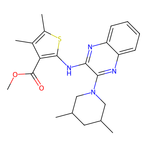 methyl 2-((3-(3,5-dimethylpiperidin-1-yl)quinoxalin-2-yl)amino)-4,5-dimethylthiophene-3-carboxylate structure