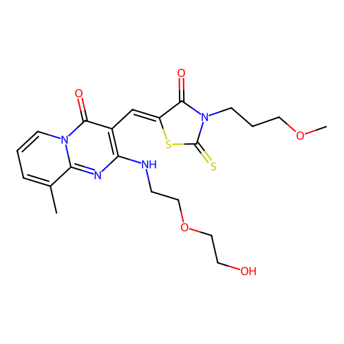 2-{[2-(2-hydroxyethoxy)ethyl]amino}-3-{(Z)-[3-(3-methoxypropyl)-4-oxo-2-thioxo-1,3-thiazolidin-5-ylidene]methyl}-9-methyl-4H-pyrido[1,2-a]pyrimidin-4-one structure