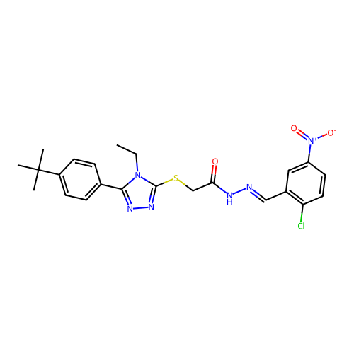 2-{[5-(4-tert-butylphenyl)-4-ethyl-4H-1,2,4-triazol-3-yl]sulfanyl}-N'-[(E)-(2-chloro-5-nitrophenyl)methylidene]acetohydrazide structure