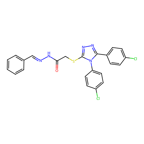 (E)-N'-benzylidene-2-((4,5-bis(4-chlorophenyl)-4H-1,2,4-triazol-3-yl)thio)acetohydrazide structure
