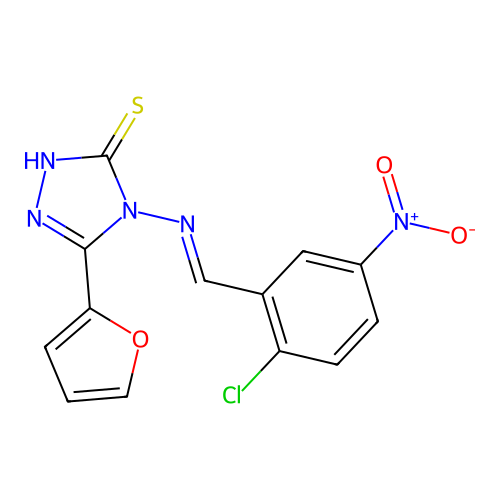 4-[(E)-(2-chloro-5-nitrophenyl)methylideneamino]-3-(furan-2-yl)-1H-1,2,4-triazole-5-thione structure