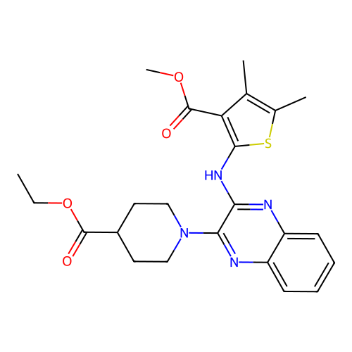 ethyl 1-(3-((3-(methoxycarbonyl)-4,5-dimethylthiophen-2-yl)amino)quinoxalin-2-yl)piperidine-4-carboxylate structure