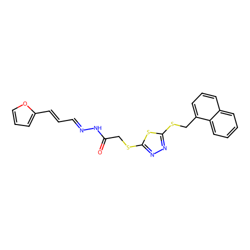 (E)-N'-((E)-3-(furan-2-yl)allylidene)-2-((5-((naphthalen-1-ylmethyl)thio)-1,3,4-thiadiazol-2-yl)thio)acetohydrazide structure