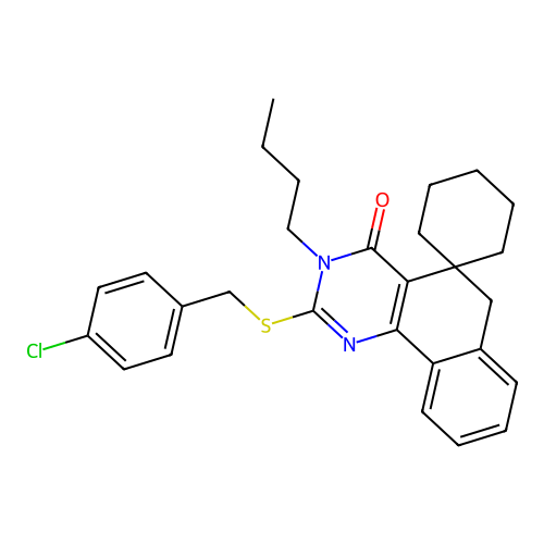 3-butyl-2-((4-chlorobenzyl)thio)-3H-spiro[benzo[h]quinazoline-5,1'-cyclohexan]-4(6H)-one structure