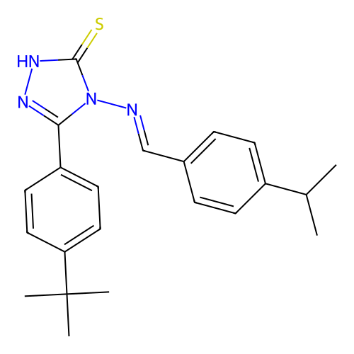 (E)-5-(4-(tert-butyl)phenyl)-4-((4-isopropylbenzylidene)amino)-4H-1,2,4-triazole-3-thiol structure